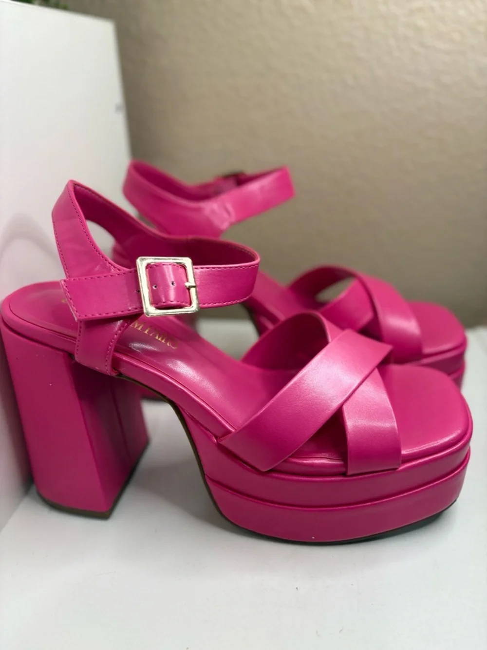 Dream Pairs Hot Pink Platform Block Heel Sandals Square Toe Y2K Size 8.5 - Picture 2 of 11
